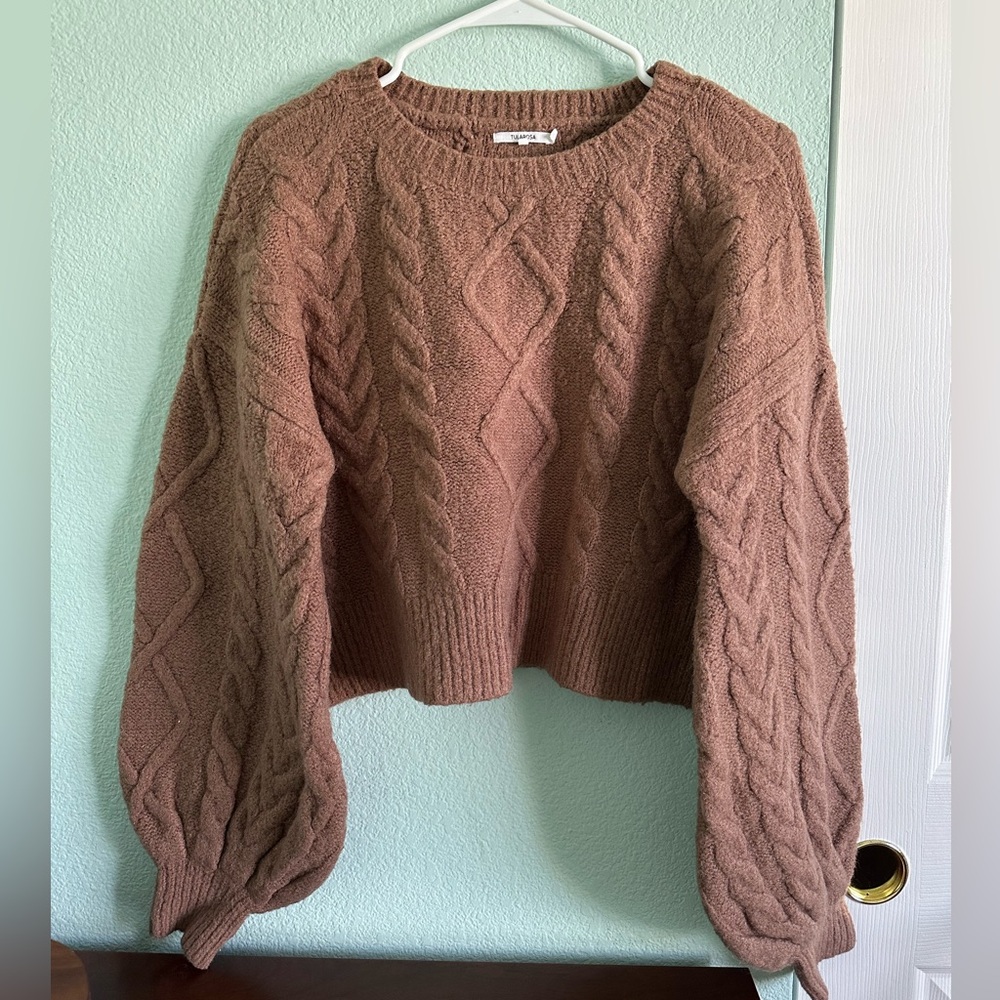 Tularosa Cozy Cable Knit Sweater in Brown